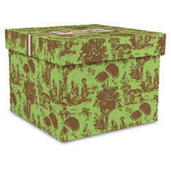 Green & Brown Toile Gift Box with Lid - Canvas Wrapped - XX-Large (Personalized)