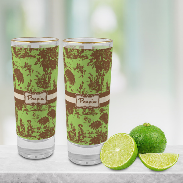 Green & Brown Toile Glass Shot Glass - 2 oz - LIFESTYLE