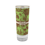 Green & Brown Toile 2 oz Shot Glass -  Glass with Gold Rim - Single (Personalized)