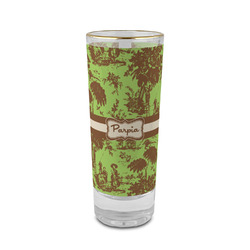 Green & Brown Toile 2 oz Shot Glass - Glass with Gold Rim (Personalized)