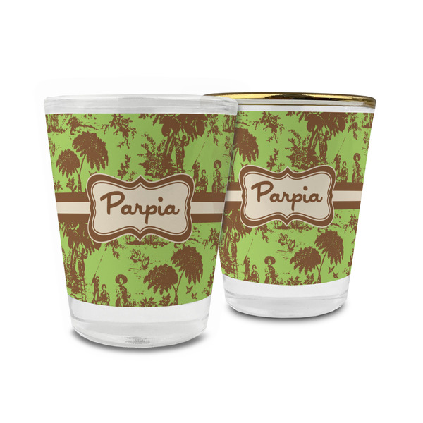 Custom Green & Brown Toile Glass Shot Glass - 1.5 oz (Personalized)