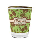 Green & Brown Toile Glass Shot Glass - 1.5 oz - with Gold Rim - Single (Personalized)