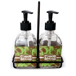 Green & Brown Toile Glass Soap & Lotion Bottles (Personalized)