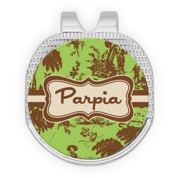 Green & Brown Toile Golf Ball Marker - Hat Clip - Silver