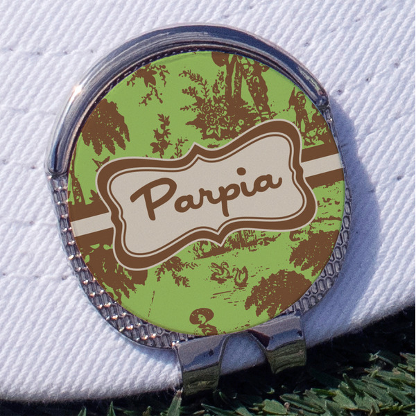 Custom Green & Brown Toile Golf Ball Marker - Hat Clip