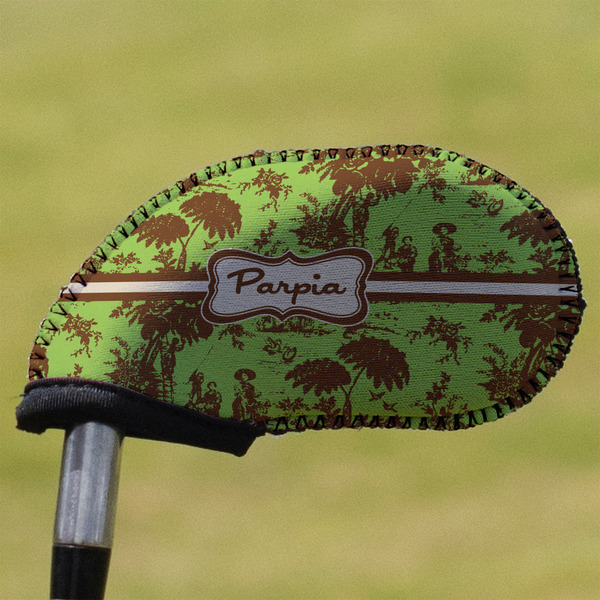 Custom Green & Brown Toile Golf Club Iron Cover (Personalized)