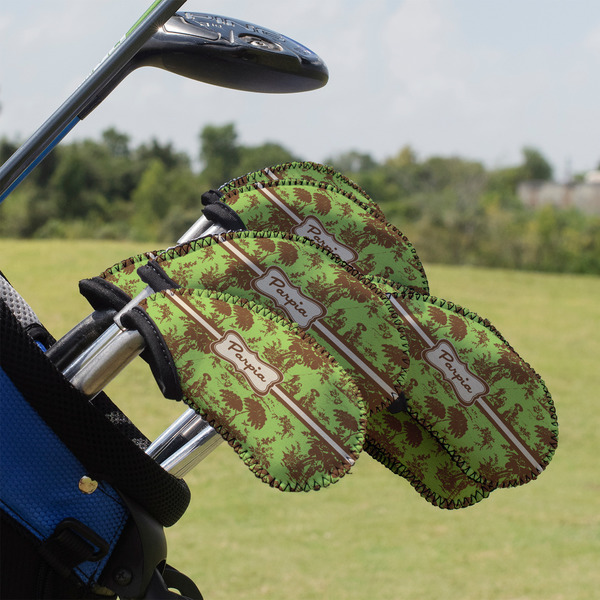 Custom Green & Brown Toile Golf Club Iron Cover - Set of 9 (Personalized)