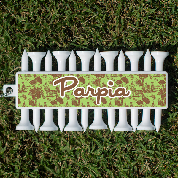 Custom Green & Brown Toile Golf Tees & Ball Markers Set (Personalized)
