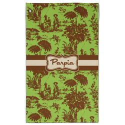 Green & Brown Toile Golf Towel - Poly-Cotton Blend - Large w/ Name or Text
