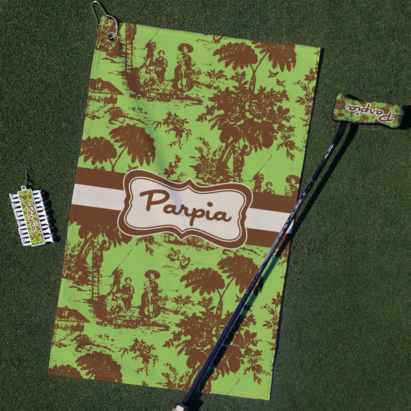 Custom Green & Brown Toile Golf Towel Gift Set (Personalized)