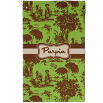 Green & Brown Toile Golf Towel - Poly-Cotton Blend - Small w/ Name or Text