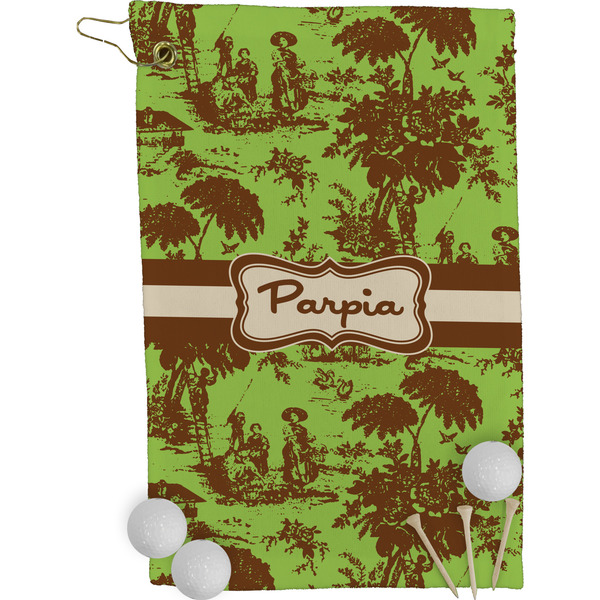 Green & Brown Toile Golf Towel (Personalized)