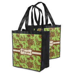 Green & Brown Toile Grocery Bag (Personalized)