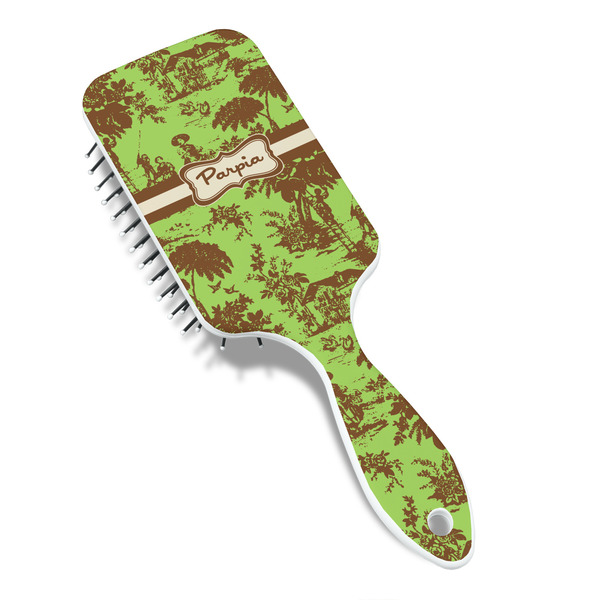 Green & Brown Toile Hair Brush - Angle View