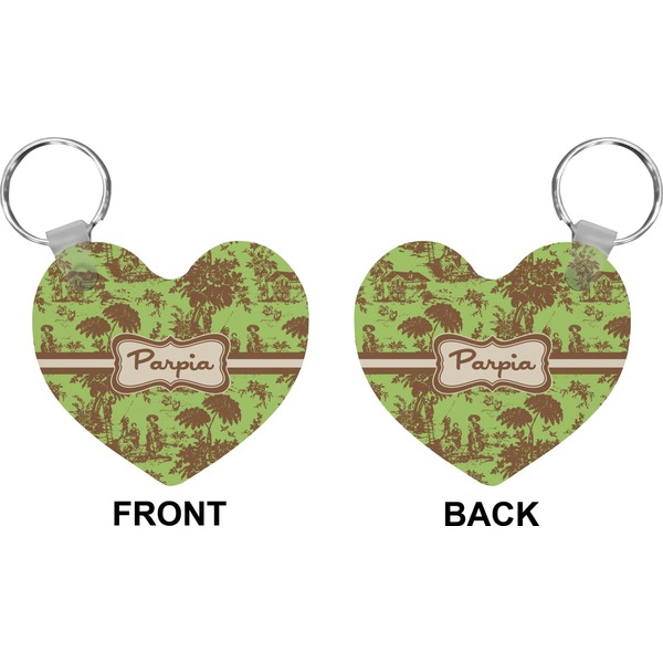 Green & Brown Toile Heart Keychain (Front + Back)