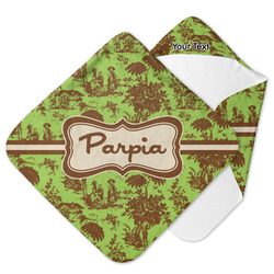 Green & Brown Toile Hooded Baby Towel (Personalized)