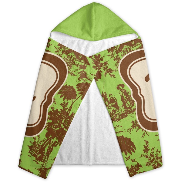 Green & Brown Toile Hooded Towel - Folded