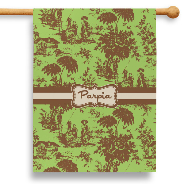 Custom Green & Brown Toile 28" House Flag (Personalized)