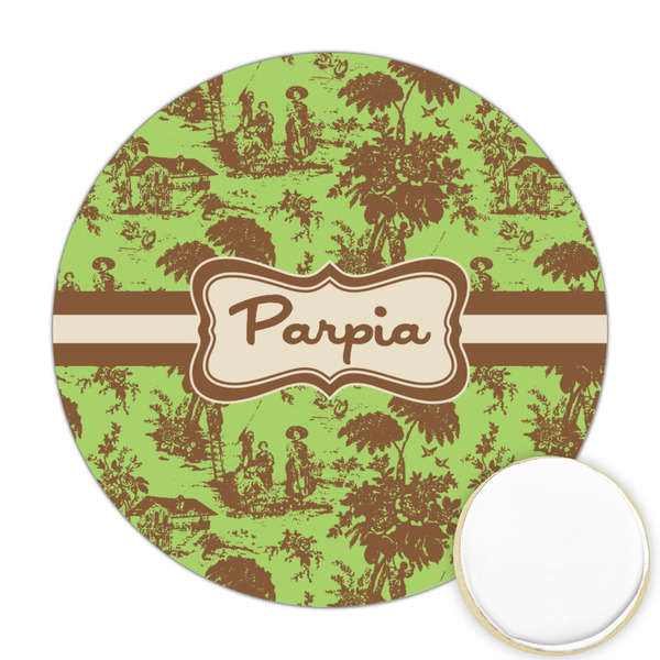 Custom Green & Brown Toile Printed Cookie Topper - Round (Personalized)
