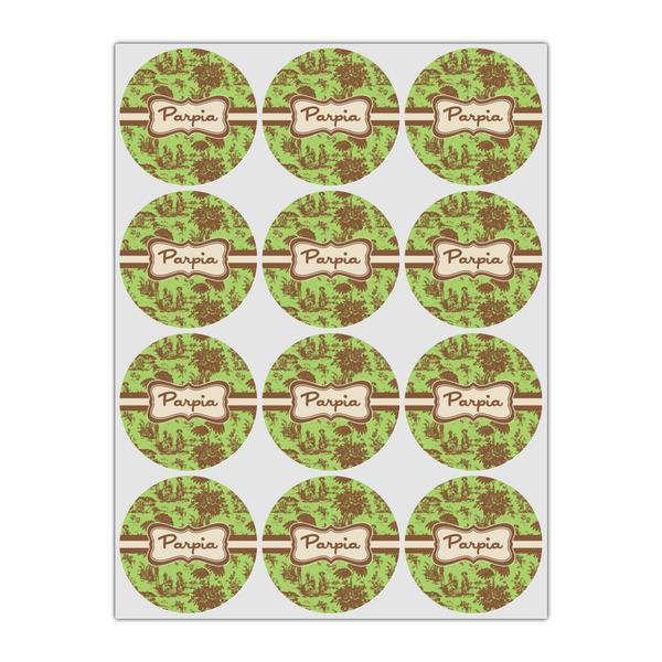 Green & Brown Toile Icing Circle - Small - Set of 12