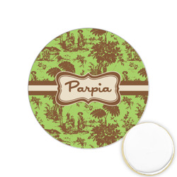 Green & Brown Toile Printed Cookie Topper - 1.25" (Personalized)