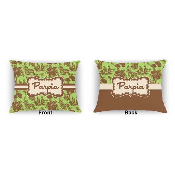 Green & Brown Toile  Indoor Rectangular Burlap Pillow (Front and Back)