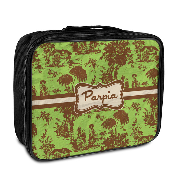 Custom Green & Brown Toile Insulated Lunch Bag (Personalized)