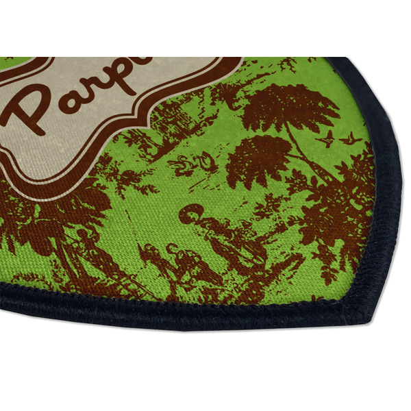 Green & Brown Toile Iron on Shield 3 Detail