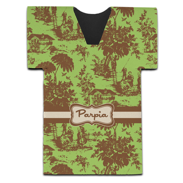 Custom Green & Brown Toile Jersey Bottle Cooler (Personalized)