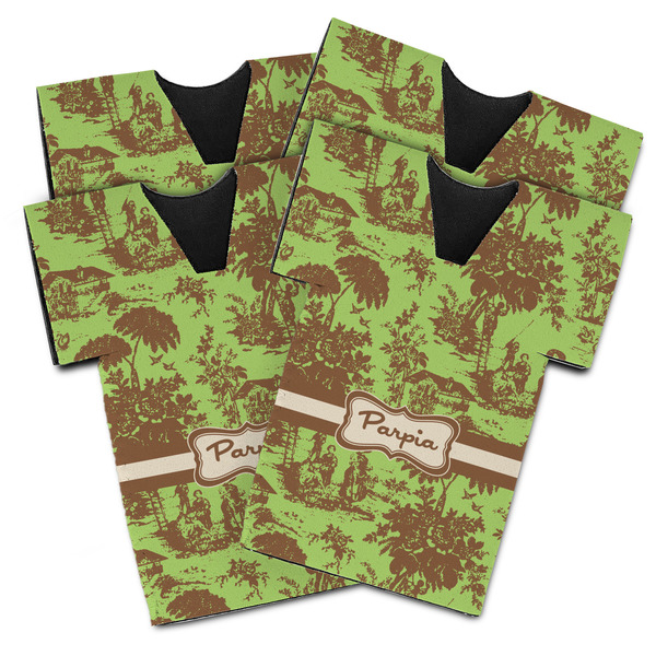 Custom Green & Brown Toile Jersey Bottle Cooler - Set of 4 (Personalized)
