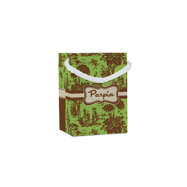 Custom Green & Brown Toile Jewelry Gift Bags (Personalized)