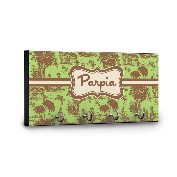 Green & Brown Toile Key Hanger - Front View with Hooks
