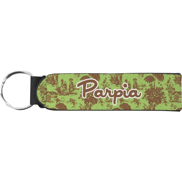 Custom Green & Brown Toile Neoprene Keychain Fob (Personalized)