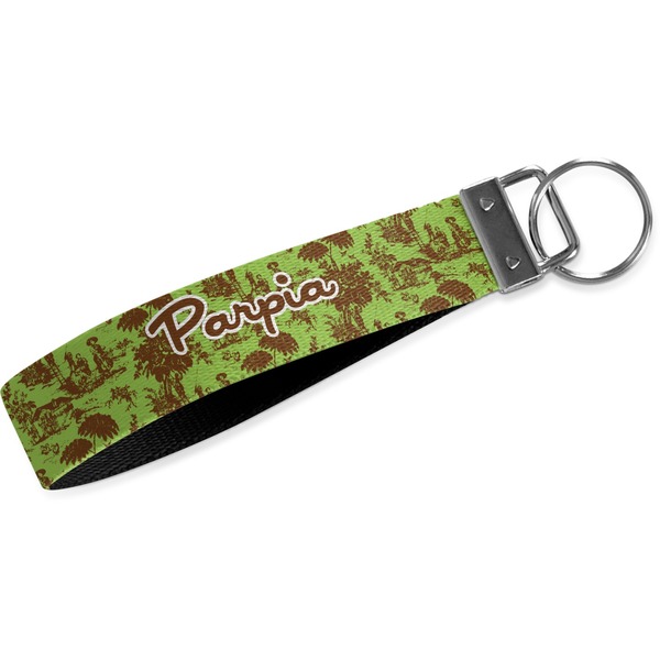 Custom Green & Brown Toile Webbing Keychain Fob - Large (Personalized)