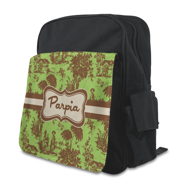 Custom Green & Brown Toile Preschool Backpack (Personalized)