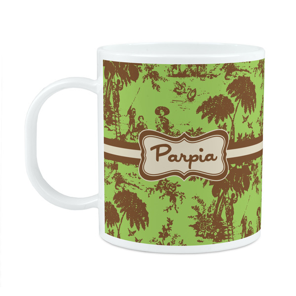 Custom Green & Brown Toile Plastic Kids Mug (Personalized)