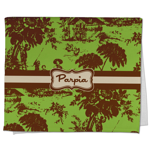 Custom Green & Brown Toile Kitchen Towel - Poly Cotton w/ Name or Text