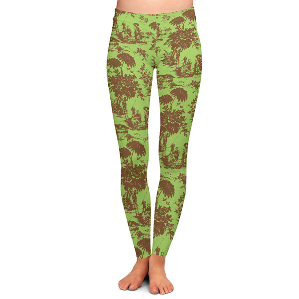 Custom Green & Brown Toile Ladies Leggings - Extra Small