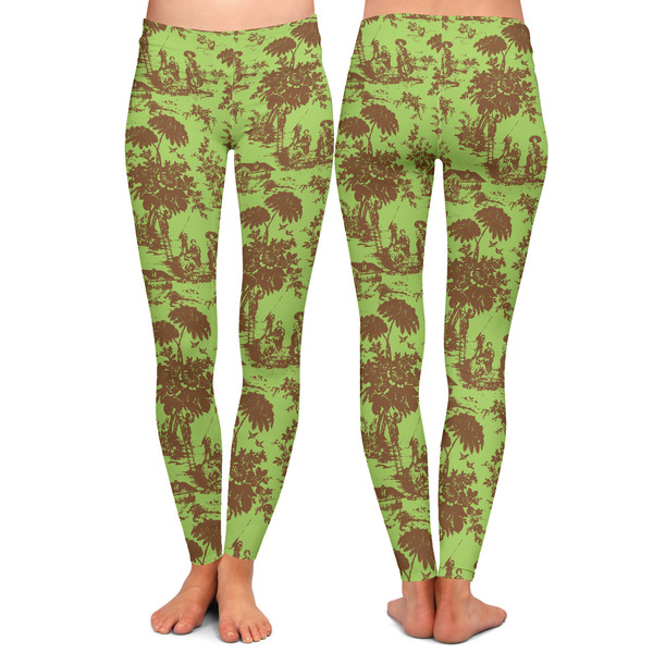 Green & Brown Toile Ladies Leggings - Front and Back