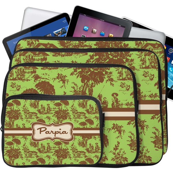 Green & Brown Toile Laptop Case Sizes