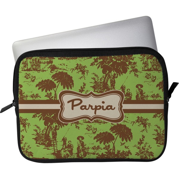 Custom Green & Brown Toile Laptop Sleeve / Case - 11" (Personalized)