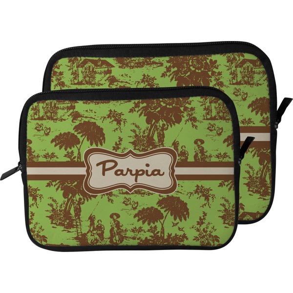 Green & Brown Toile Laptop Sleeve (Size Comparison)