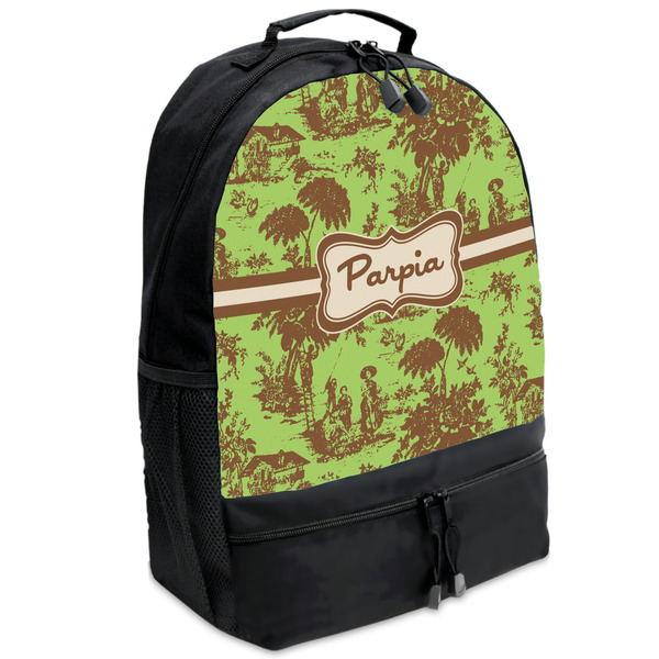 Custom Green & Brown Toile Backpacks - Black (Personalized)