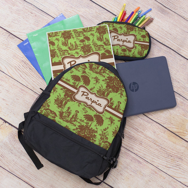 Green & Brown Toile Large Backpack - Black - With Stuff