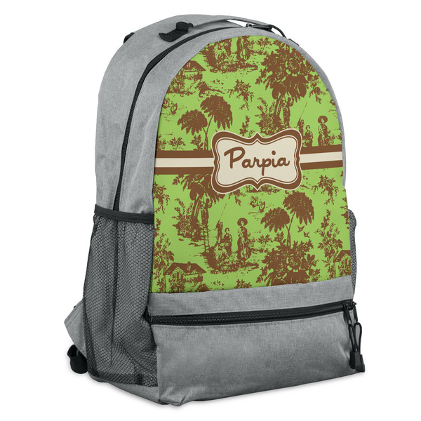 Custom Green & Brown Toile Backpack - Grey (Personalized)