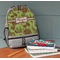 Green & Brown Toile Large Backpack - Gray - On Desk