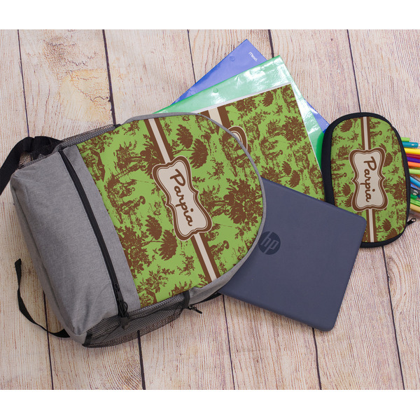 Green & Brown Toile Large Backpack - Gray - With Stuff