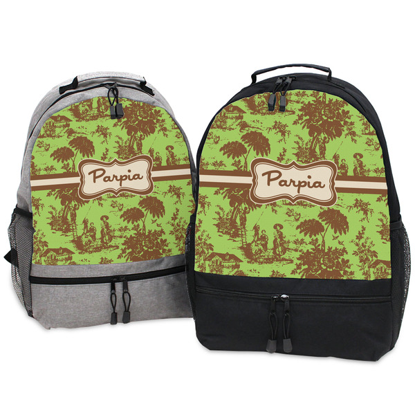 Green & Brown Toile Large Backpacks - Both
