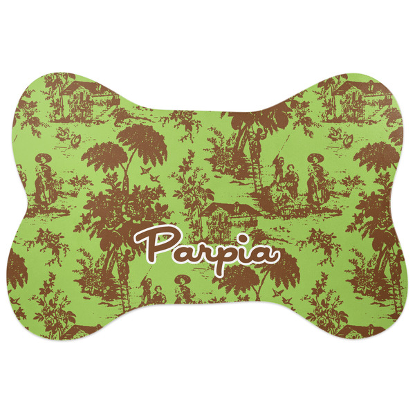 Custom Green & Brown Toile Bone Shaped Dog Food Mat (Large) (Personalized)