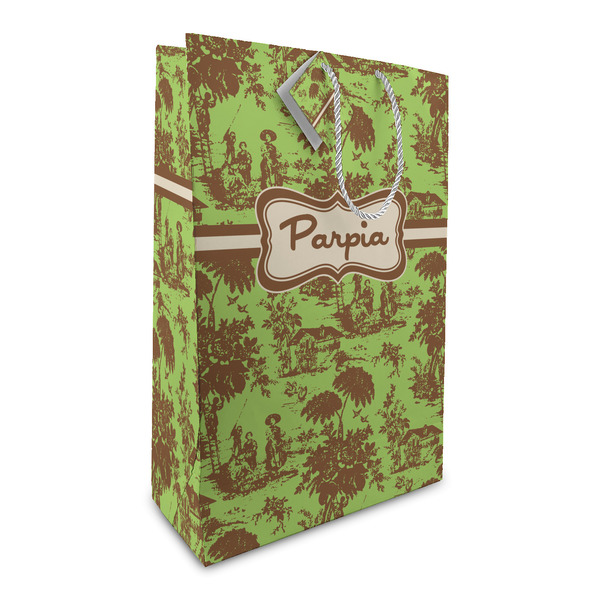 Custom Green & Brown Toile Large Gift Bag (Personalized)